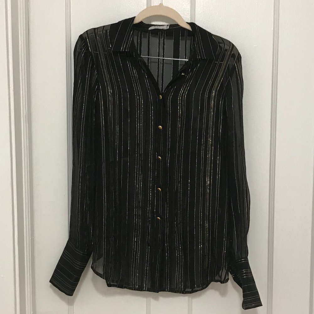 Frame Sheer Black Button Down With Gold Accents - image 1
